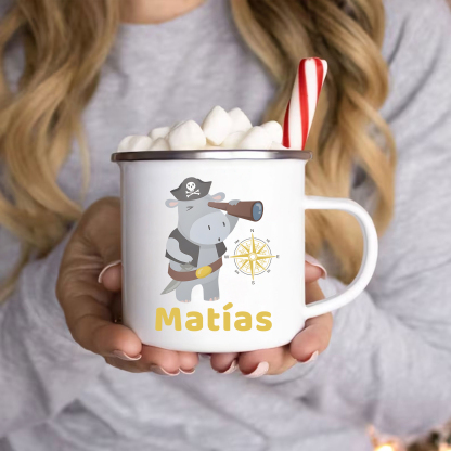 Personalized Enamel Cup Custom Name Hippo Pirate Cup Back to School Gift for Kids