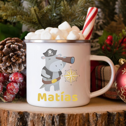 Personalized Enamel Cup Custom Name Hippo Pirate Cup Back to School Gift for Kids