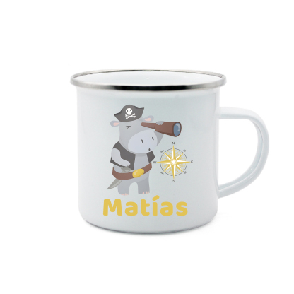 Personalized Enamel Cup Custom Name Hippo Pirate Cup Back to School Gift for Kids