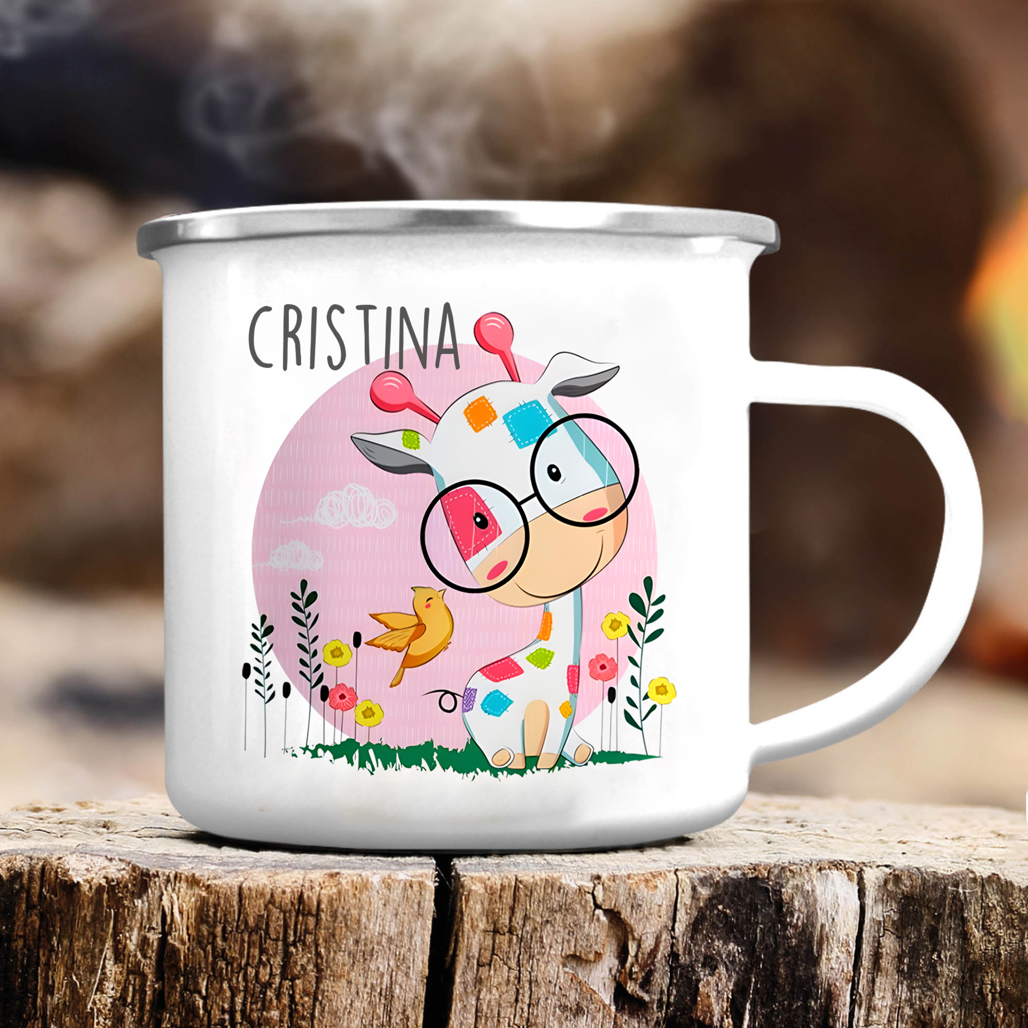 Personalized Enamel Cup Custom Name Giraffe Cup Back to School Gift for Kids