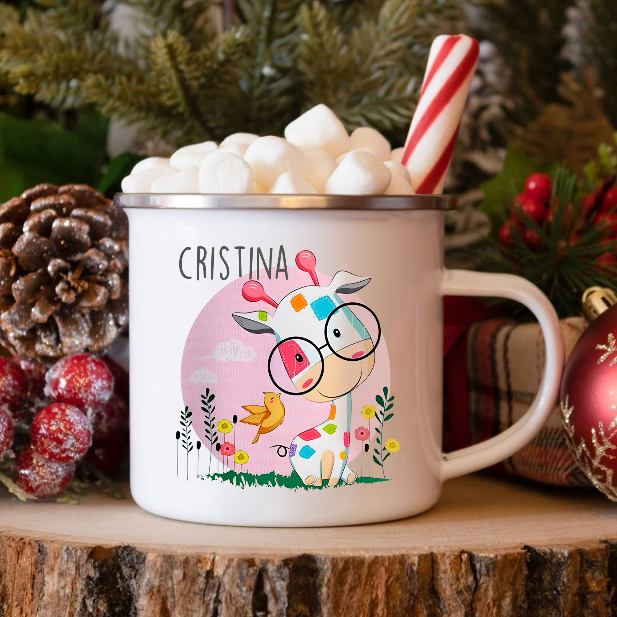 Personalized Enamel Cup Custom Name Giraffe Cup Back to School Gift for Kids