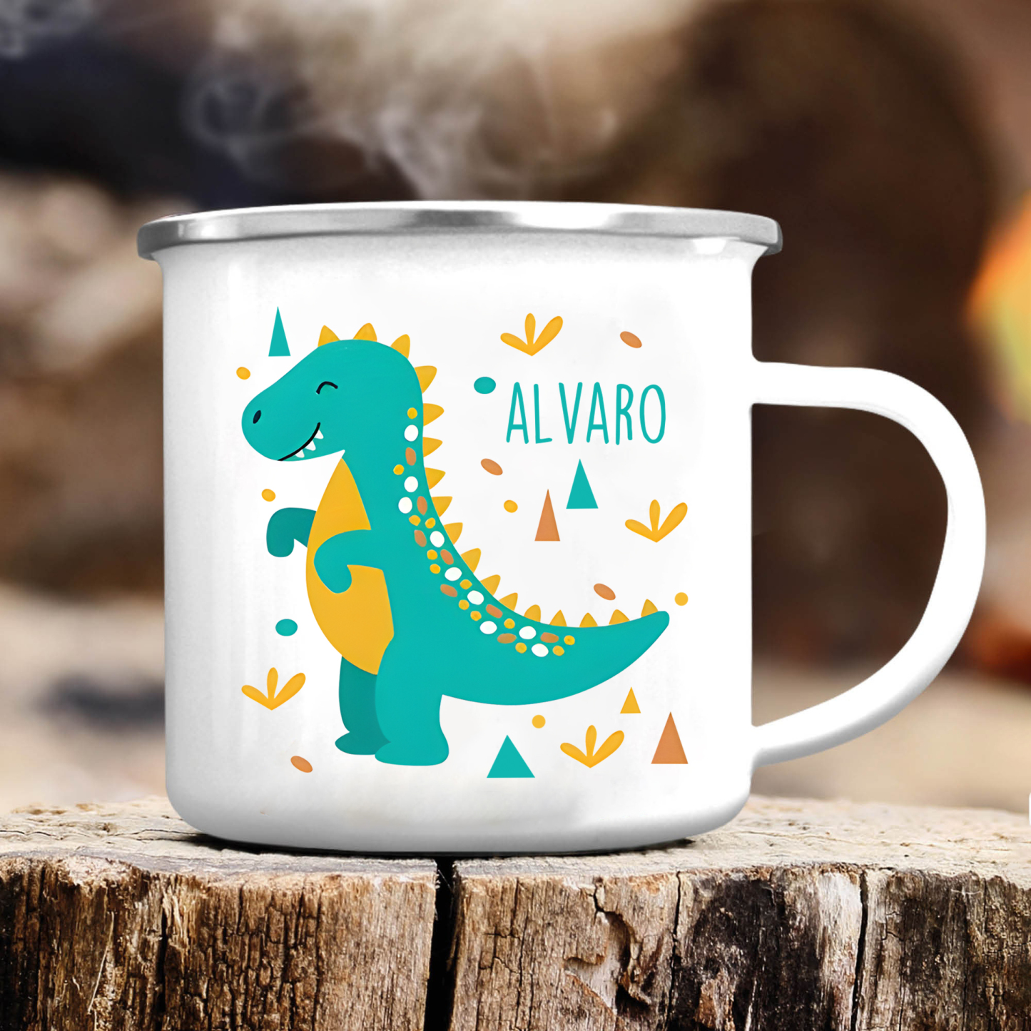 Personalized Enamel Cup Custom Name Dinosaur Cup Back to School Gift for Kids