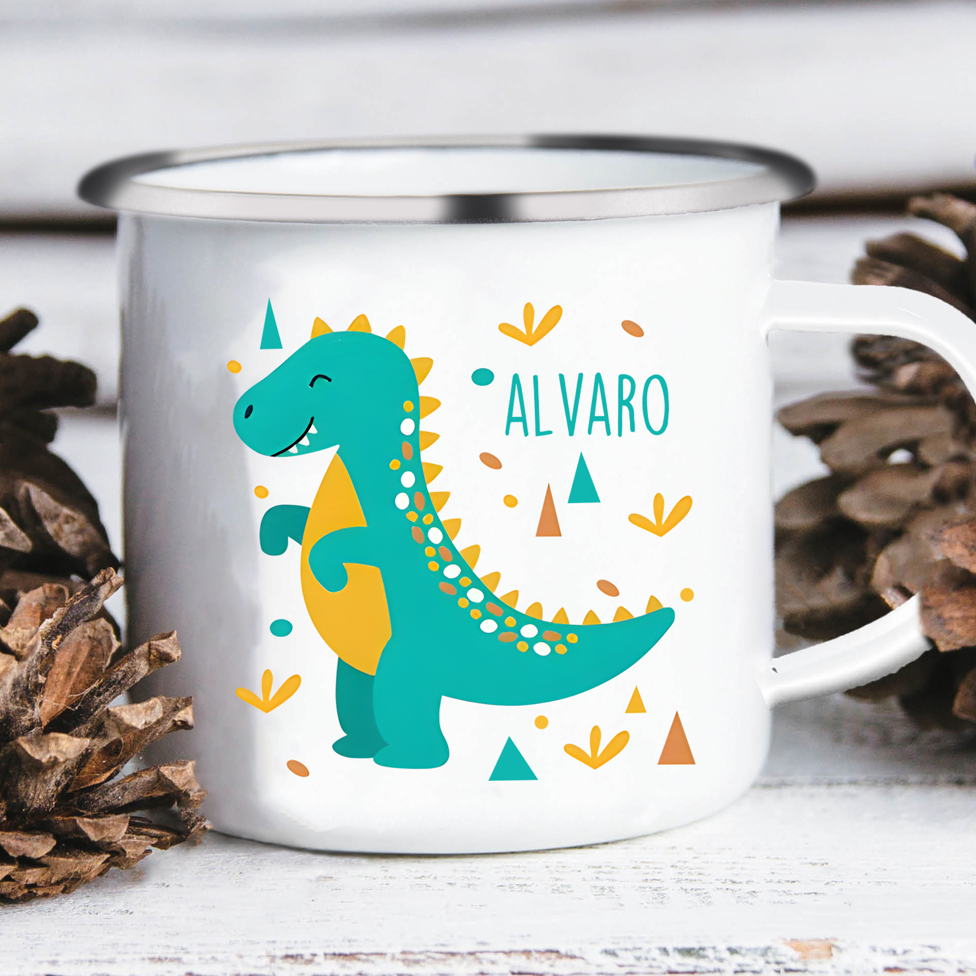 Personalized Enamel Cup Custom Name Dinosaur Cup Back to School Gift for Kids