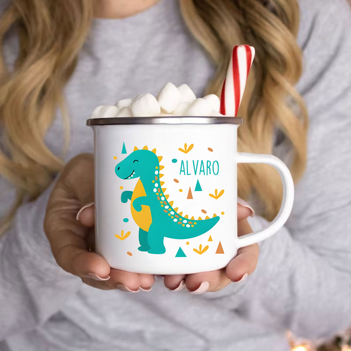Personalized Enamel Cup Custom Name Dinosaur Cup Back to School Gift for Kids