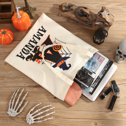 Personalized Halloween Canvas Tote Bag - Custom Letter and Name Design for Family | Jessmade