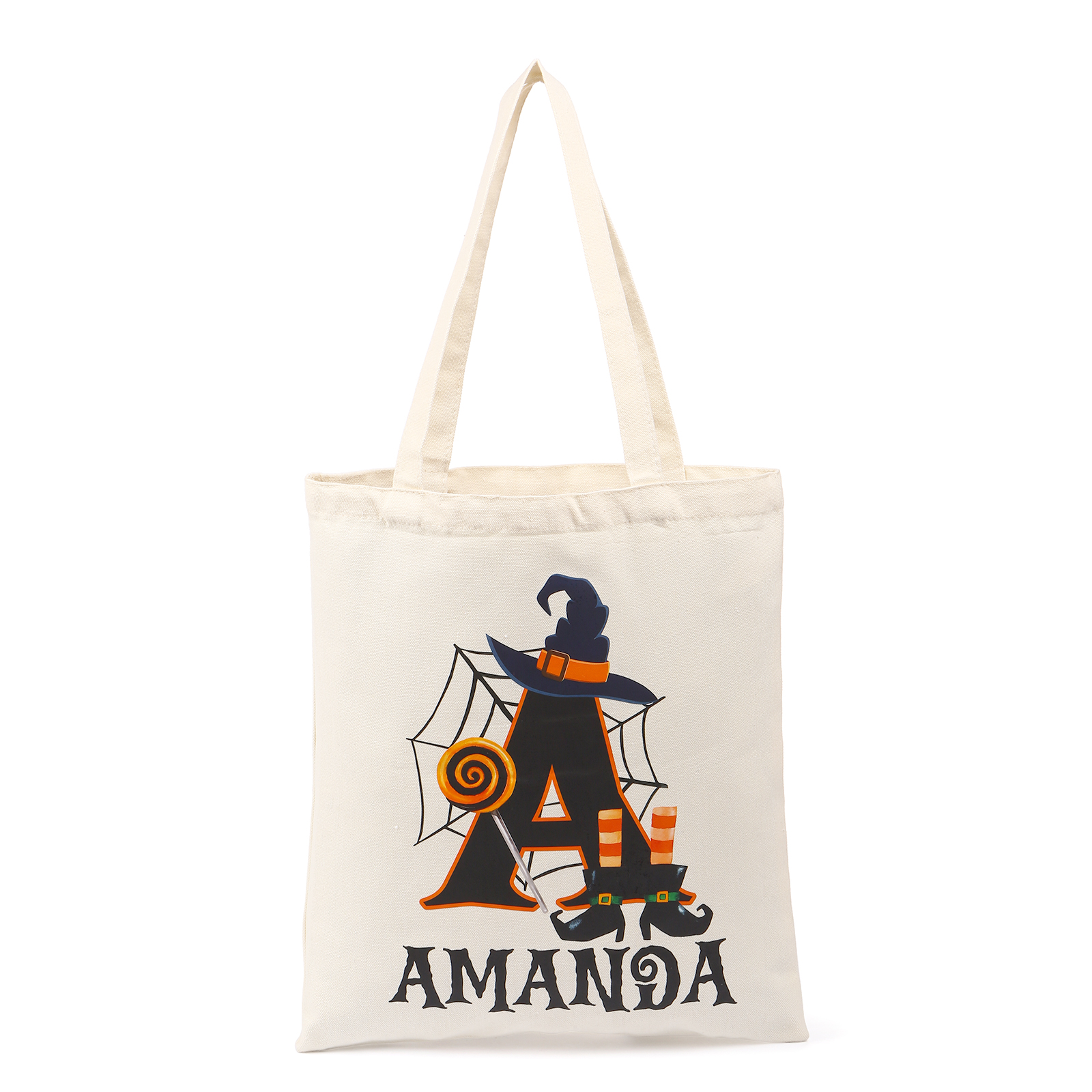 Personalized Halloween Canvas Tote Bag - Custom Letter and Name Design for Family | Jessmade