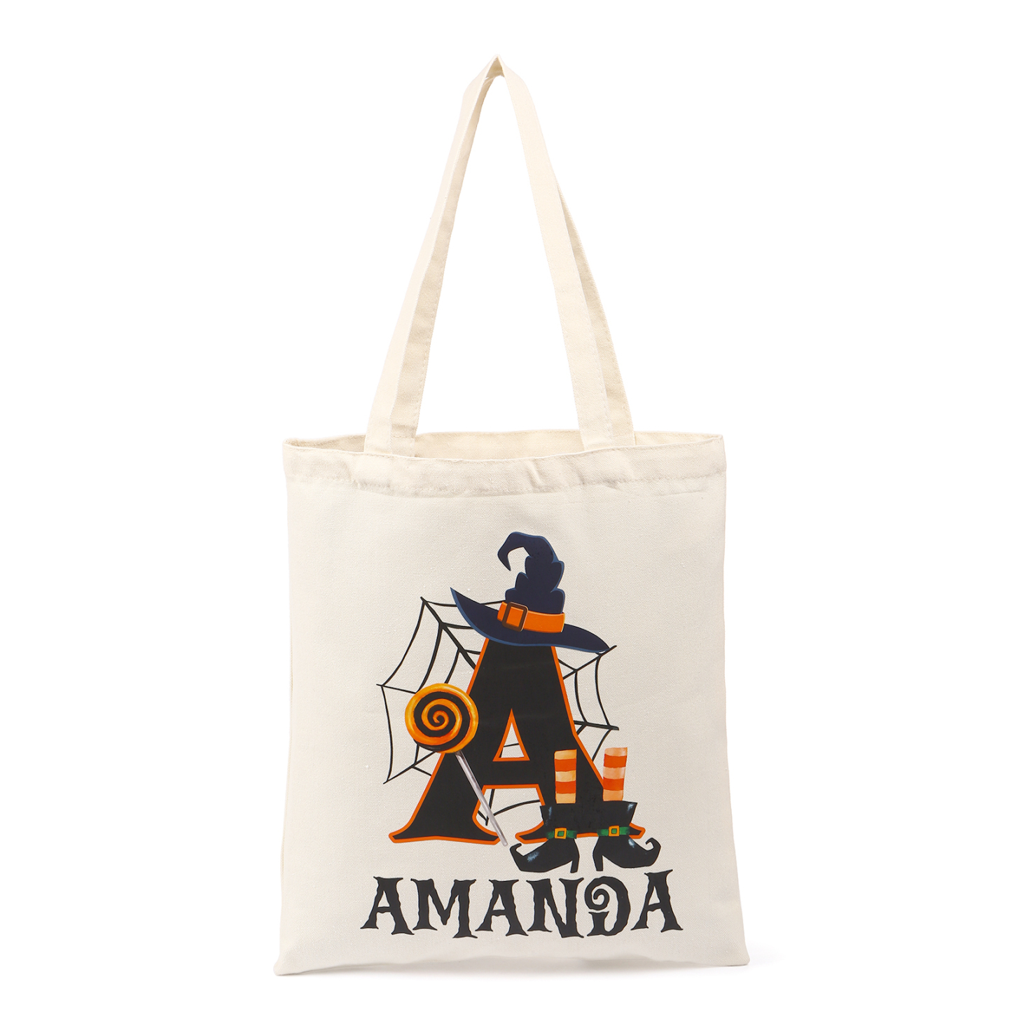Personalized Halloween Canvas Tote Bag - Custom Letter and Name Design for Family | Jessmade