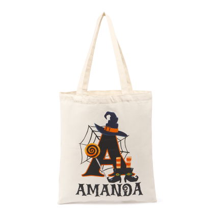 Personalized Halloween Canvas Tote Bag - Custom Letter and Name Design for Family | Jessmade