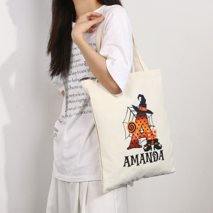 Personalized Halloween Canvas Tote Bag - Custom Letter and Name Design for Family | Jessmade