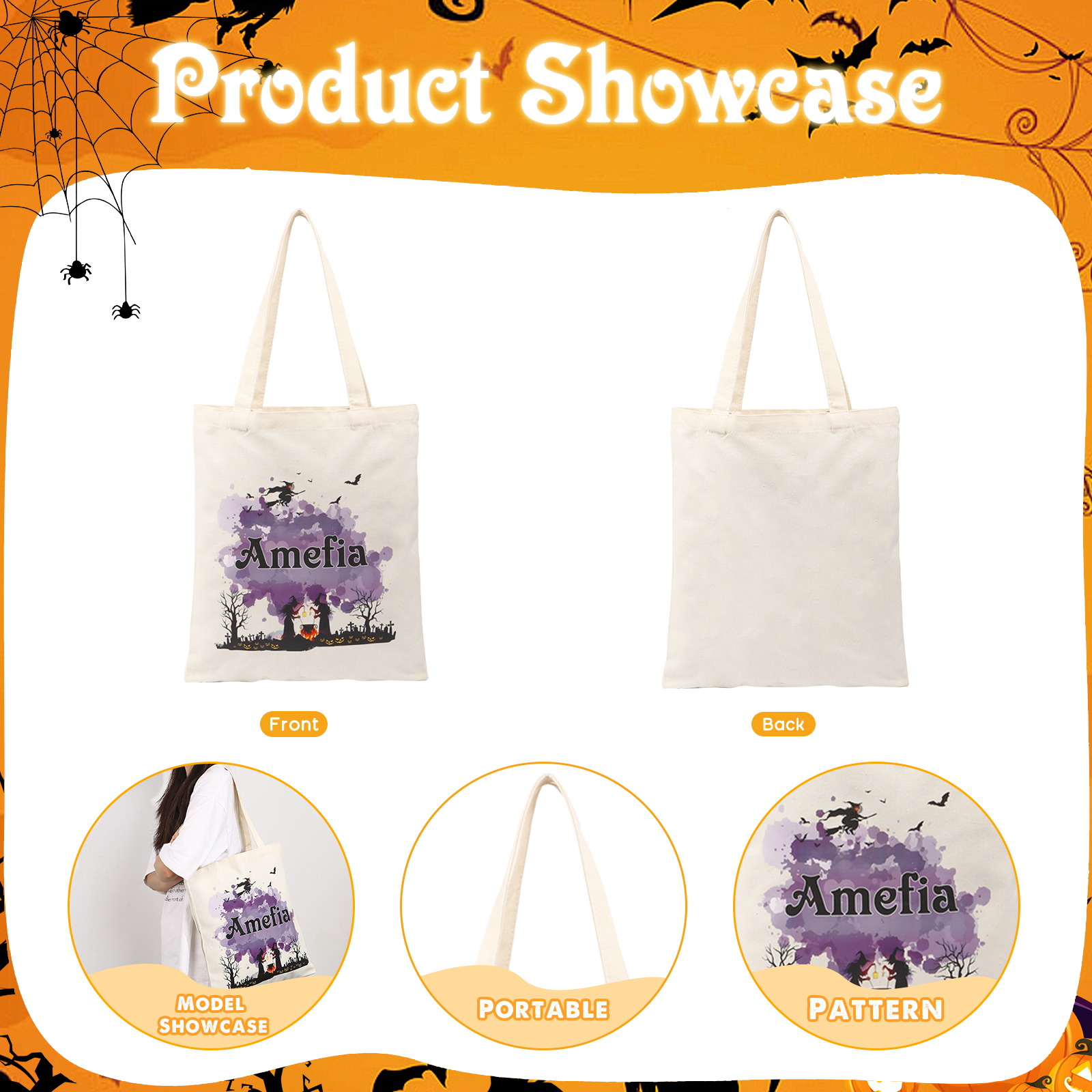 Personalised Halloween Canvas Bag with Custom Name & Pattern for Family | Jessmade