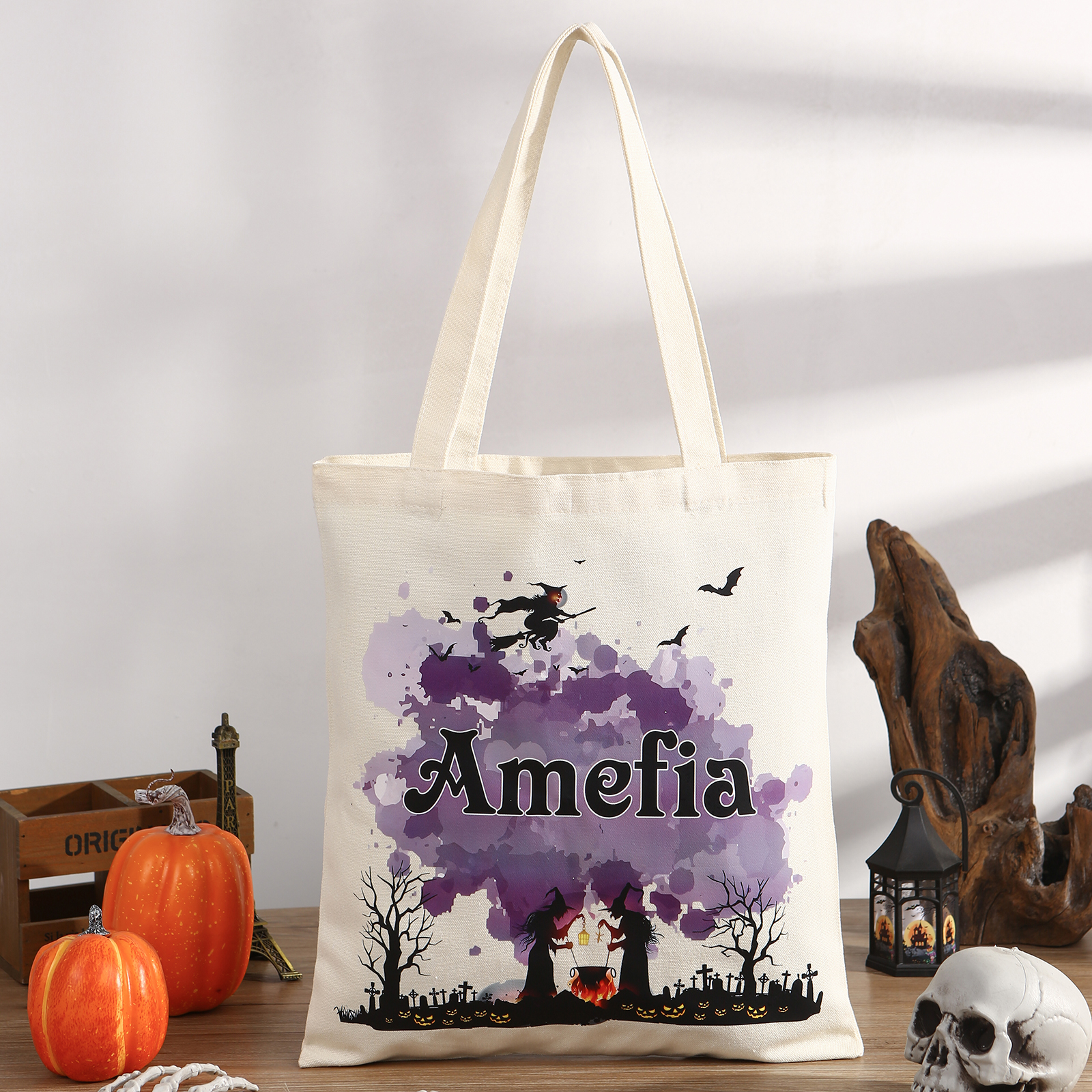 Personalised Halloween Canvas Bag with Custom Name & Pattern for Family | Jessmade