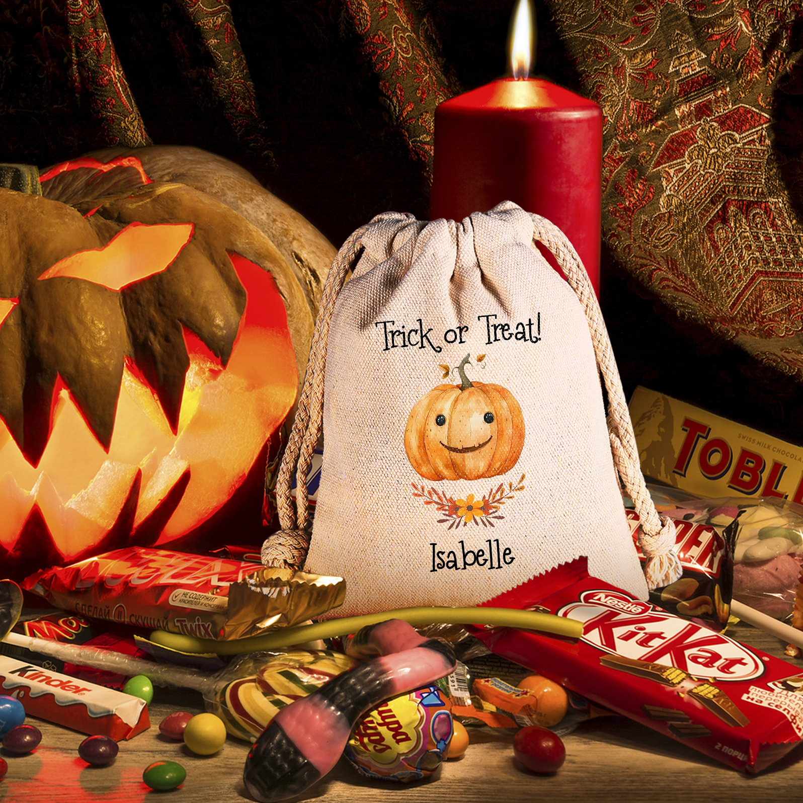 Personalised Halloween Trick or Treat Bags - Custom Named Marshmallow Bags with Pumpkin/Ghost Designs For Kids | Jessmade