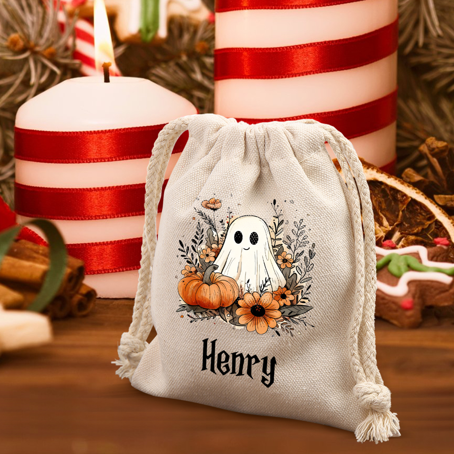 Personalised Halloween Trick or Treat Bags - Custom Named Marshmallow Bags with Pumpkin/Ghost Designs For Kids | Jessmade