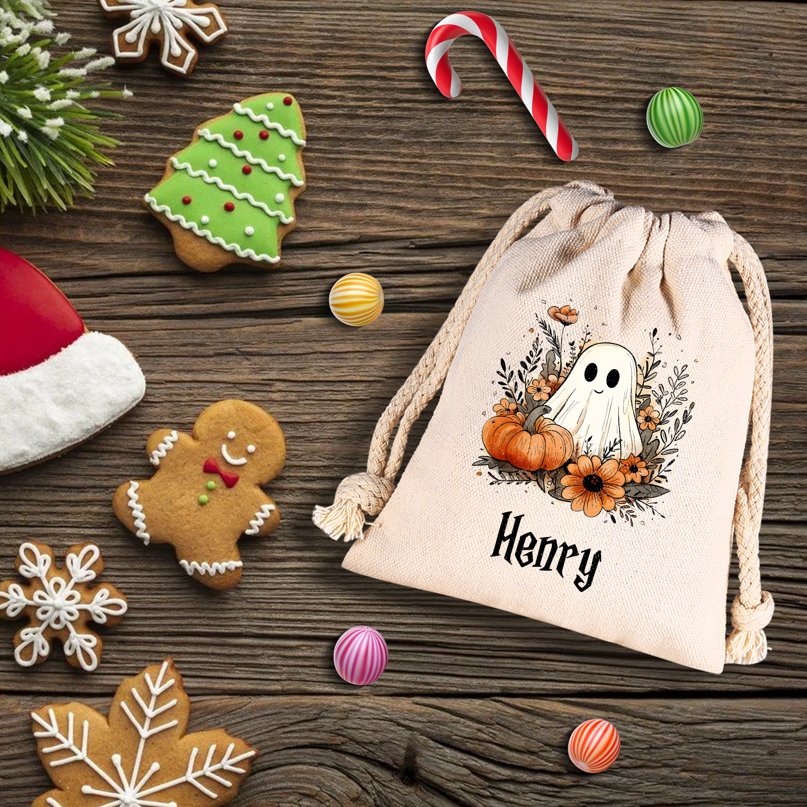 Personalised Halloween Trick or Treat Bags - Custom Named Marshmallow Bags with Pumpkin/Ghost Designs For Kids | Jessmade