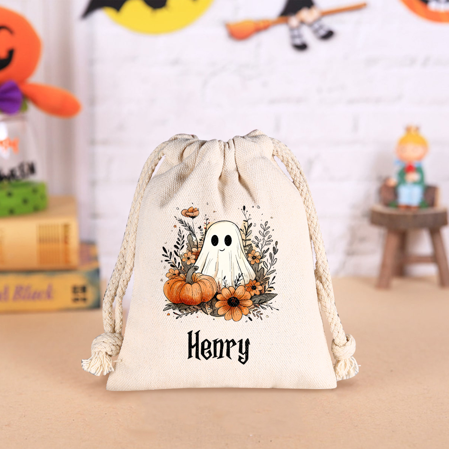 Personalized Halloween Trick or Treat Bags - Custom Named Marshmallow 