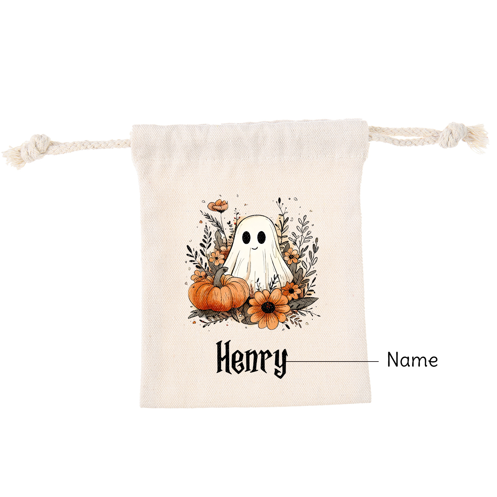 Personalised Halloween Trick or Treat Bags - Custom Named Marshmallow Bags with Pumpkin/Ghost Designs For Kids | Jessmade