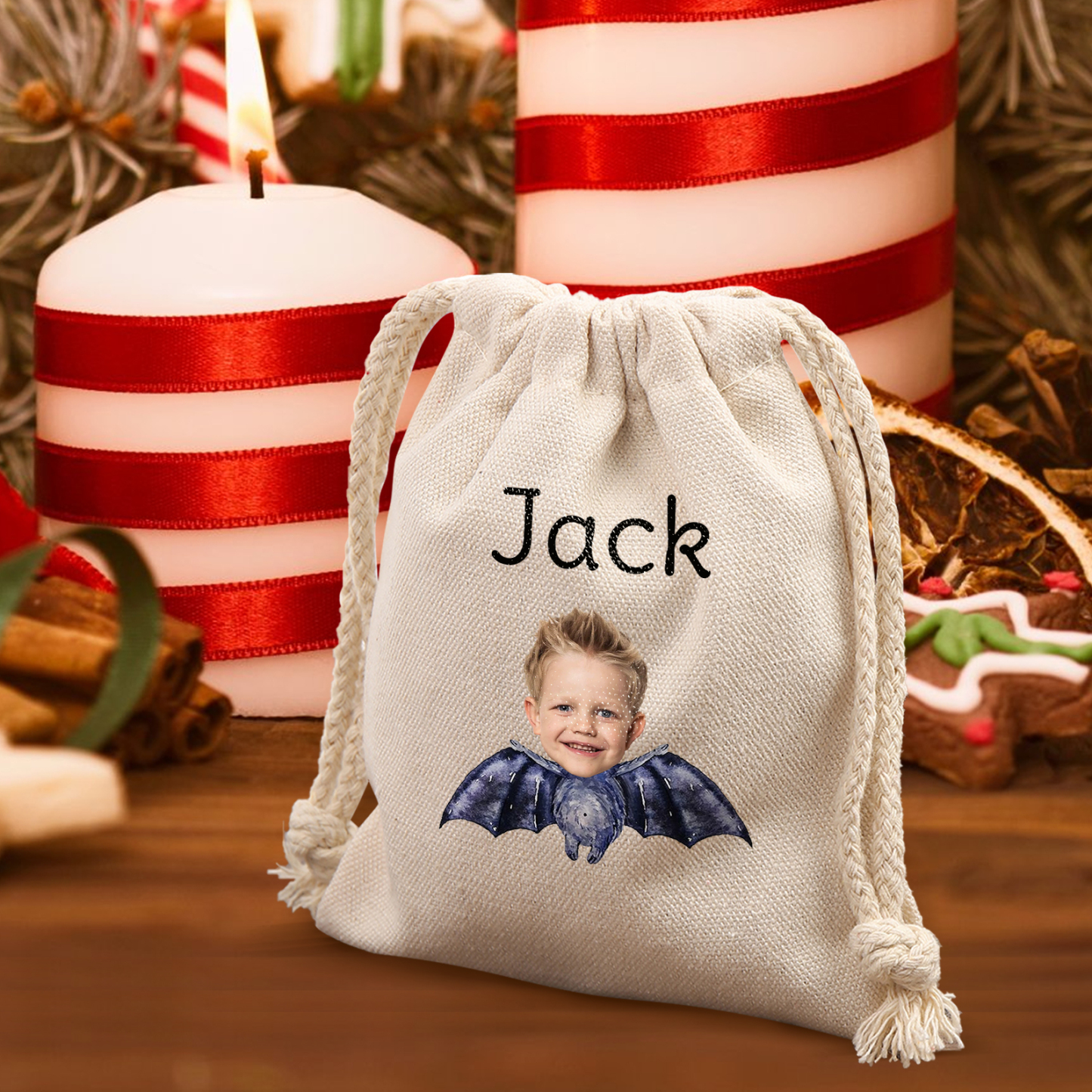 Personalised Halloween Drawstring Bag with Custom Photo and Name – Perfect for Trick or Treat! | Jessmade
