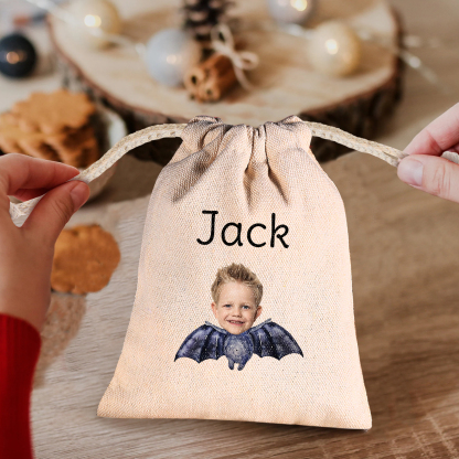 Personalised Halloween Drawstring Bag with Custom Photo and Name – Perfect for Trick or Treat! | Jessmade