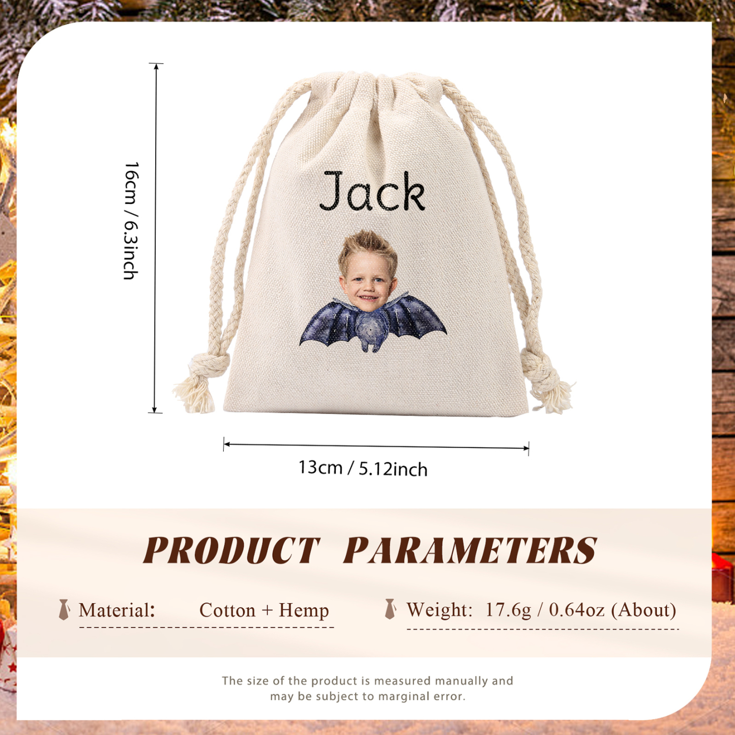 Personalised Halloween Drawstring Bag with Custom Photo and Name – Perfect for Trick or Treat! | Jessmade