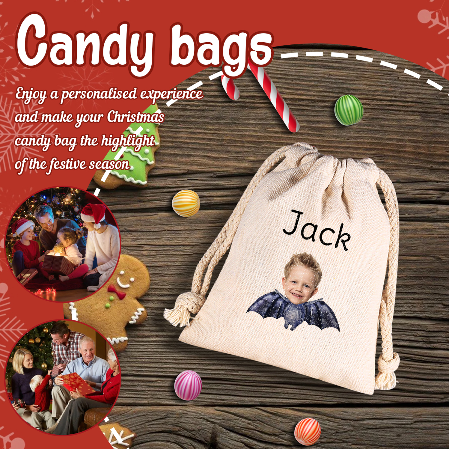 Personalised Halloween Drawstring Bag with Custom Photo and Name – Perfect for Trick or Treat! | Jessmade