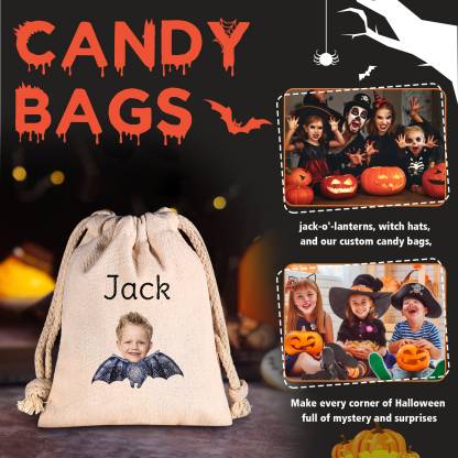 Personalised Halloween Drawstring Bag with Custom Photo and Name – Perfect for Trick or Treat! | Jessmade