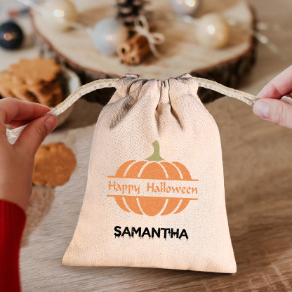 Personalised Halloween Trick or Treat Bags - Custom Named Marshmallow Bags with Pumpkin/Ghost Designs For Kids | Jessmade