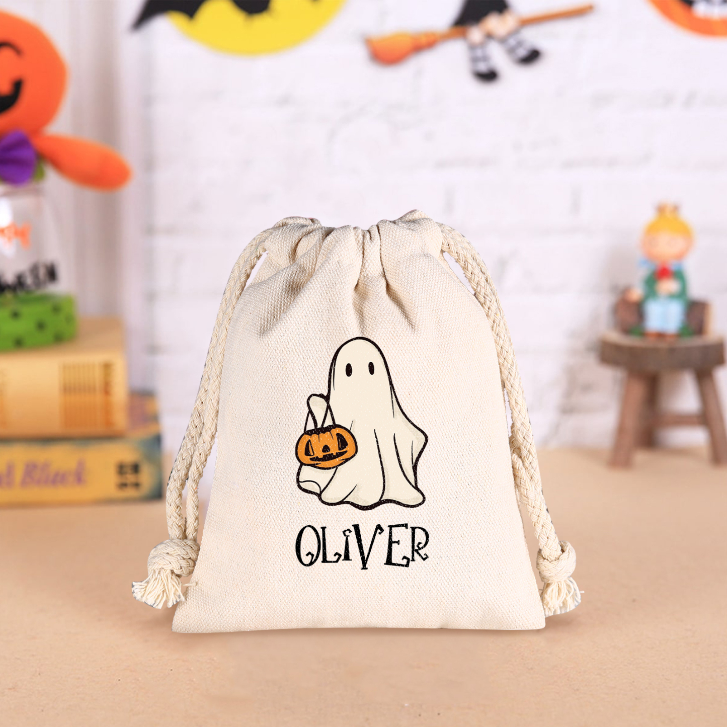 Personalised Halloween Trick or Treat Bags - Custom Named Marshmallow Bags with Pumpkin/Ghost Designs For Kids | Jessmade
