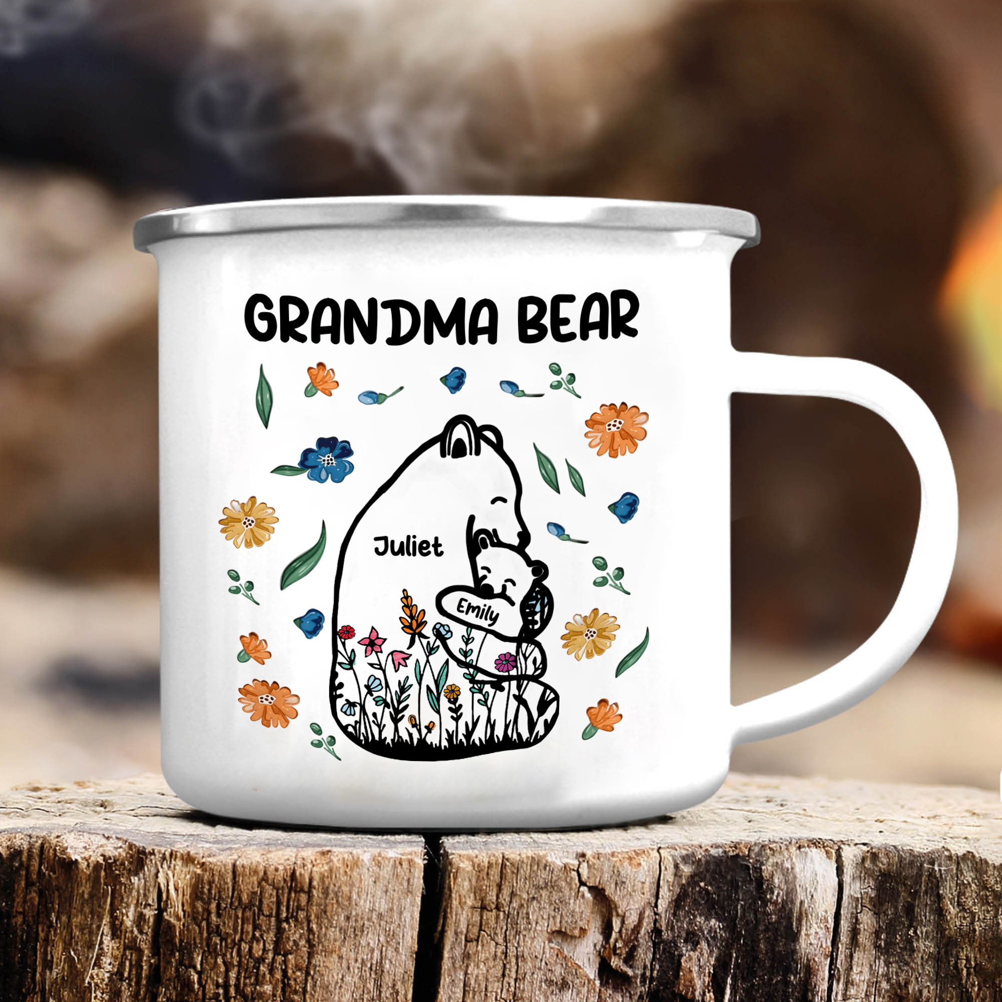 Personalized Mug - Custom 2-11 Names and 1 Text "Nan Bear" Enamel Cup Gifts for Grandma/Mom | Jessmade