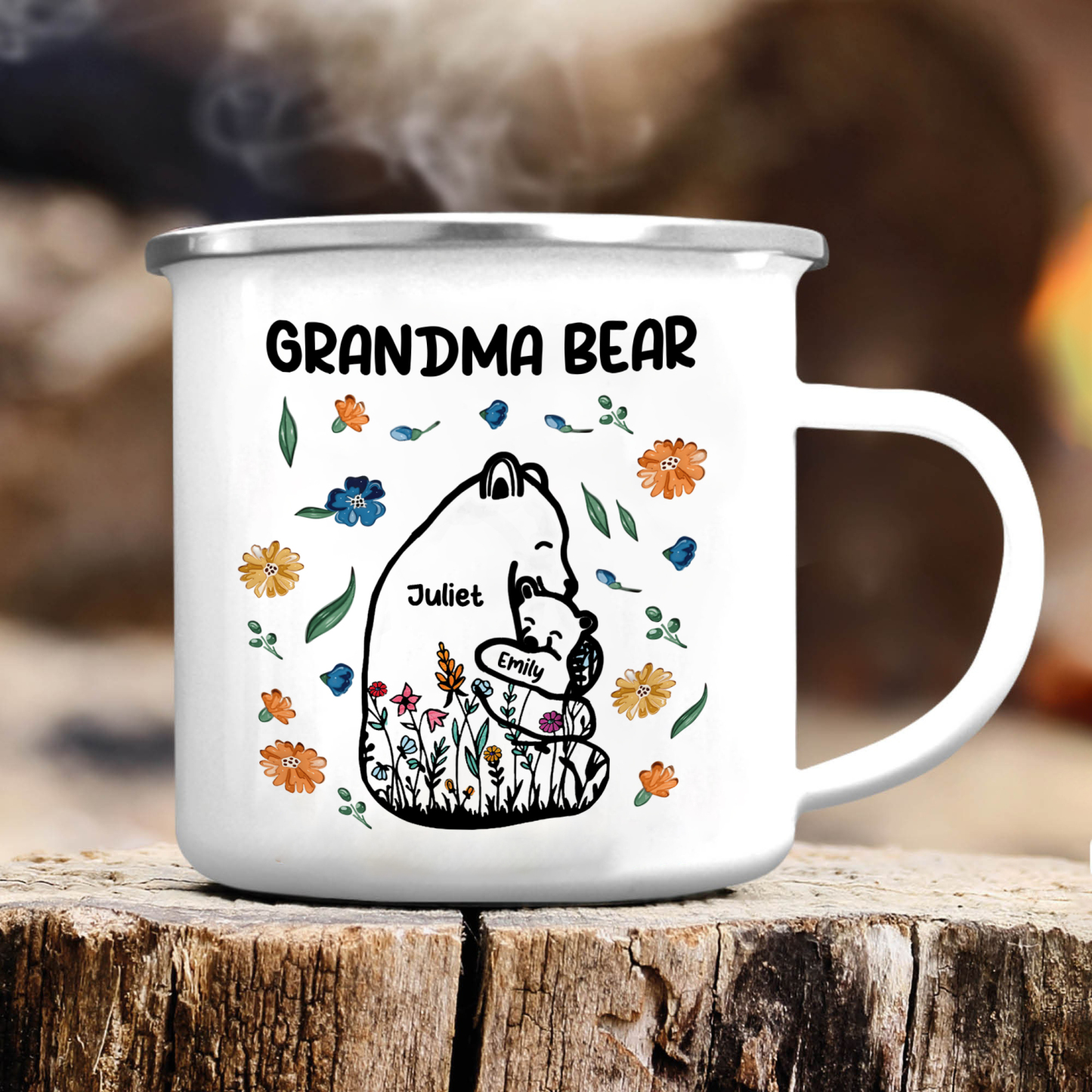 Personalized Mug - Custom 2-11 Names and 1 Text "Nan Bear" Enamel Cup Gifts for Grandma/Mom | Jessmade