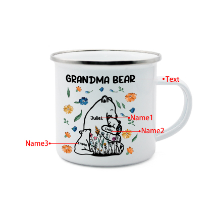 Personalized Mug - Custom 2-11 Names and 1 Text "Nan Bear" Enamel Cup Gifts for Grandma/Mom | Jessmade