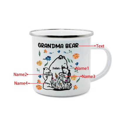 Personalized Mug - Custom 2-11 Names and 1 Text "Nan Bear" Enamel Cup Gifts for Grandma/Mom | Jessmade