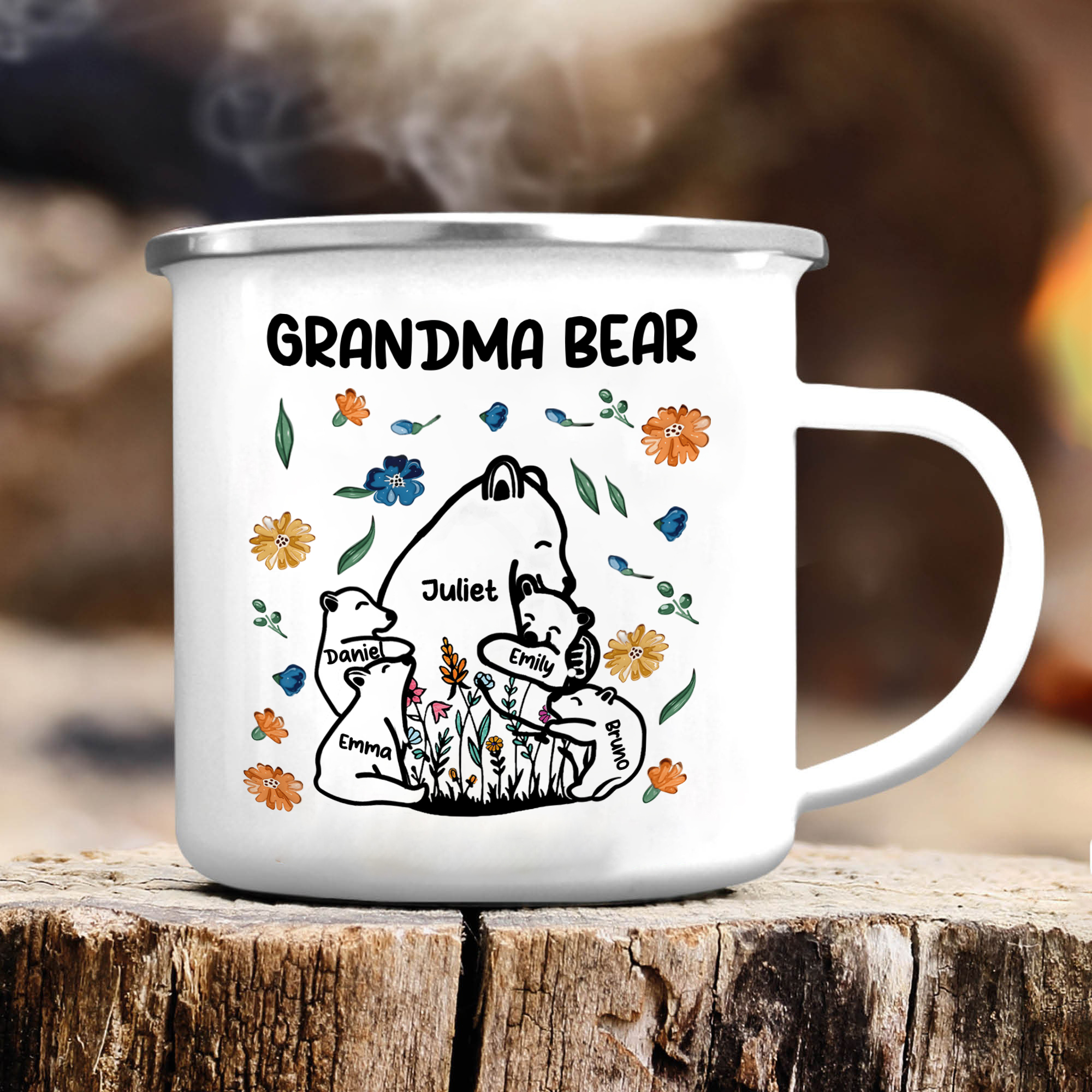Personalized Mug - Custom 2-11 Names and 1 Text "Nan Bear" Enamel Cup Gifts for Grandma/Mom | Jessmade
