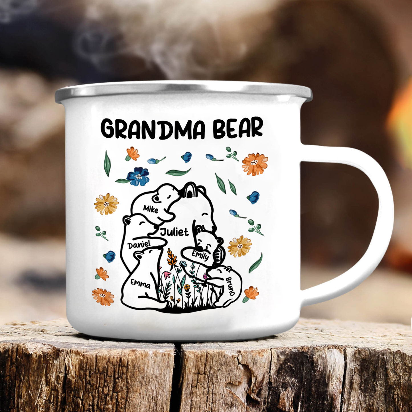 Personalized Mug - Custom 2-11 Names and 1 Text "Nan Bear" Enamel Cup Gifts for Grandma/Mom | Jessmade