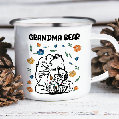 Personalized Mug - Custom 2-11 Names and 1 Text "Nan Bear" Enamel Cup Gifts for Grandma/Mom | Jessmade
