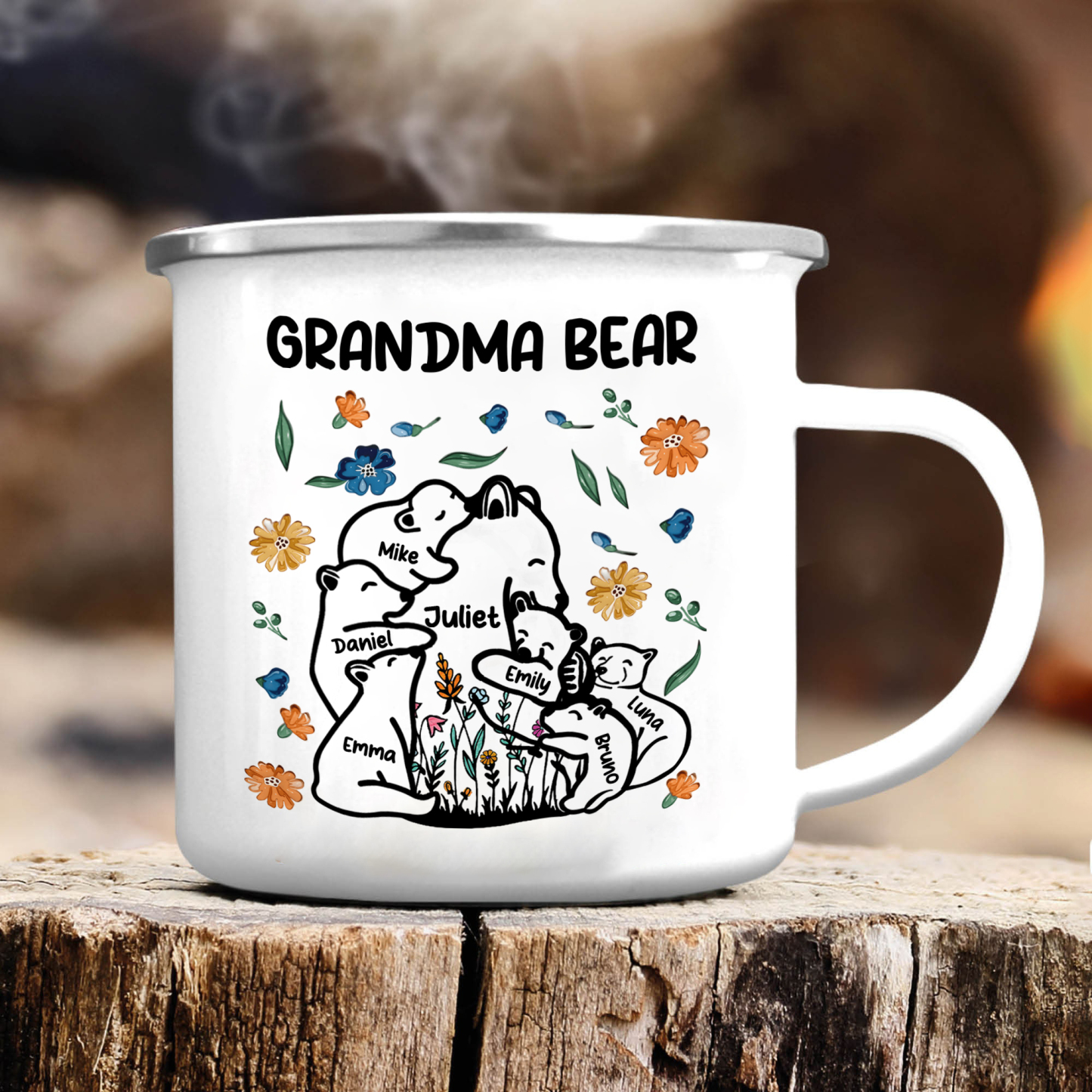 Personalized Mug - Custom 2-11 Names and 1 Text "Nan Bear" Enamel Cup 
