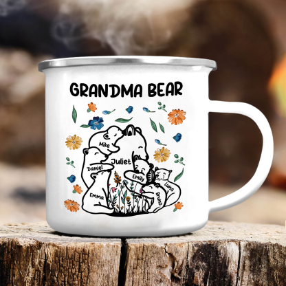 Personalized Mug - Custom 2-11 Names and 1 Text "Nan Bear" Enamel Cup 