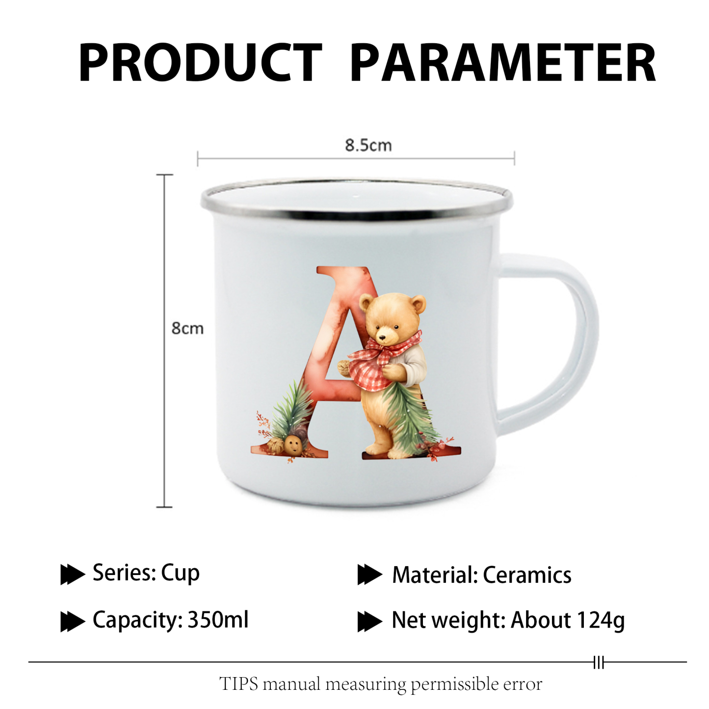 Personalised Initial Teddy Bear Ceramic Mug - Custom Letter Enamel Cup Gift for Her | Jessmade