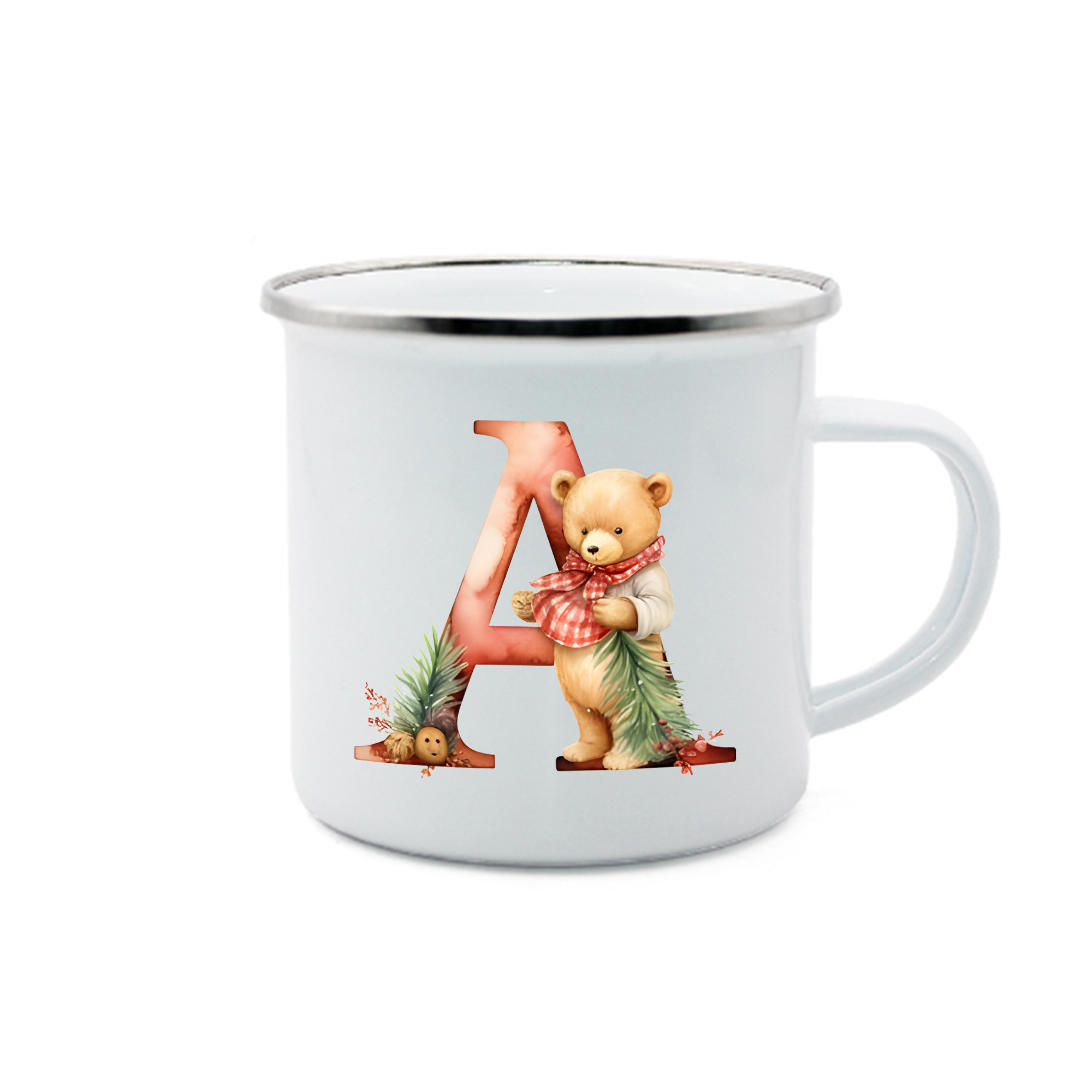 Personalised Initial Teddy Bear Ceramic Mug - Custom Letter Enamel Cup Gift for Her | Jessmade