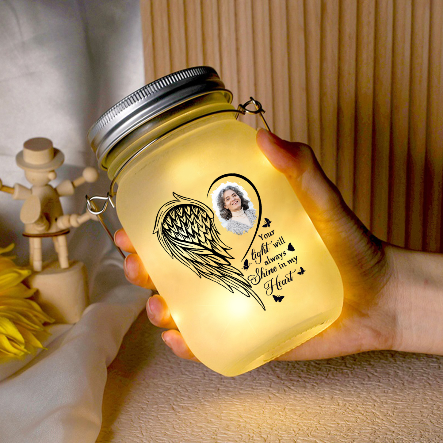 Personalized Memorial Mason Jar Light – Custom Photo for Remembering Loved Ones | Jessmade