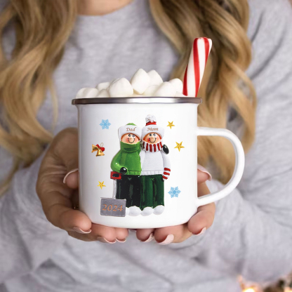 Personalised Enamel Christmas Cup with Custom2-8 Names & 1 Year Christmas Gift for Family | Jessemade