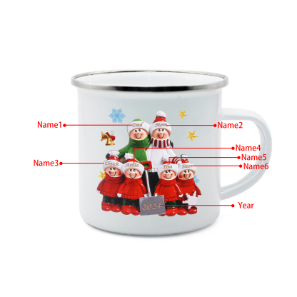 Personalised Enamel Christmas Cup with Custom2-8 Names & 1 Year Christmas Gift for Family | Jessemade