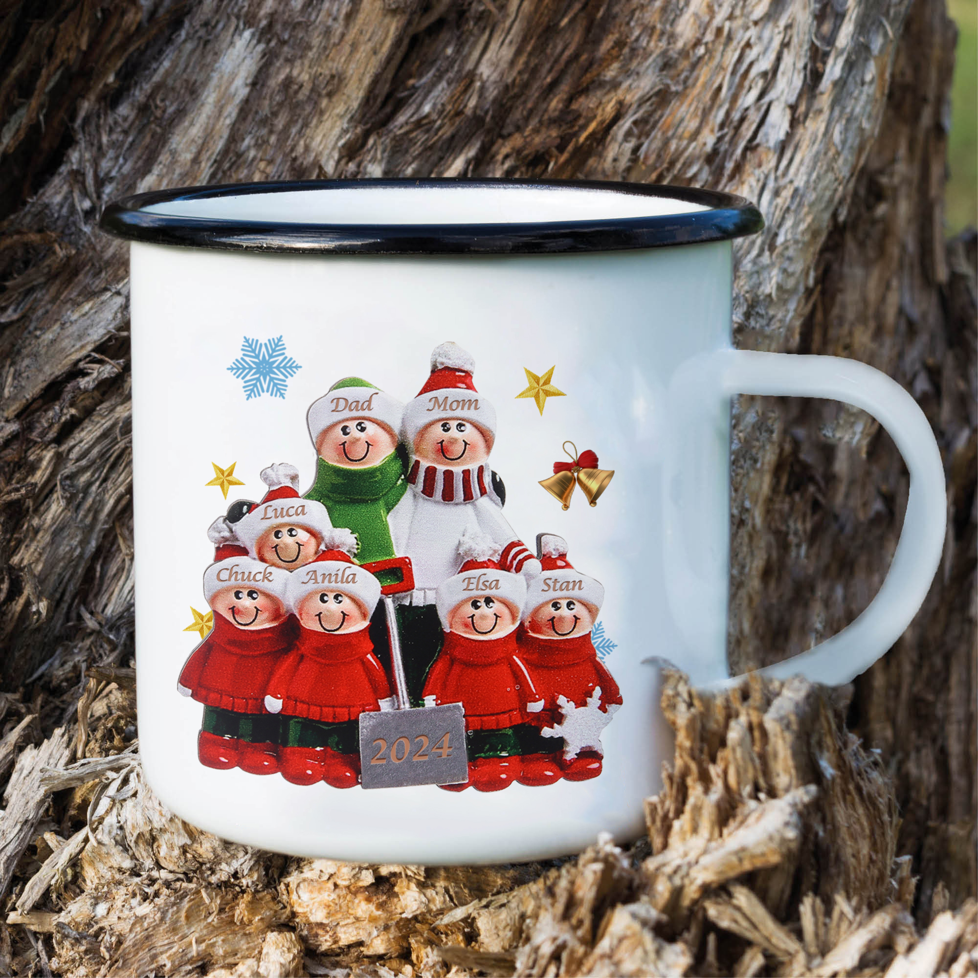 Personalised Enamel Christmas Cup with Custom2-8 Names & 1 Year Christmas Gift for Family | Jessemade