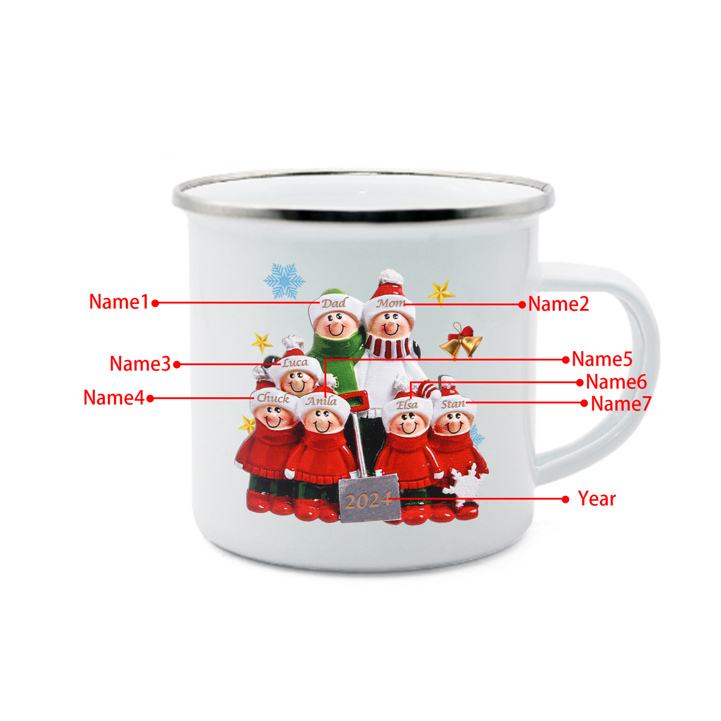Personalised Enamel Christmas Cup with Custom2-8 Names & 1 Year Christmas Gift for Family | Jessemade