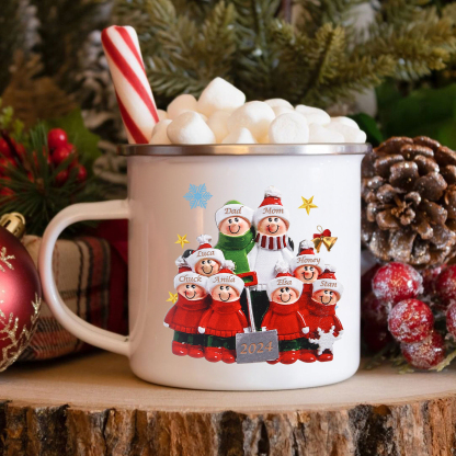 Personalised Enamel Christmas Cup with Custom2-8 Names & 1 Year Christmas Gift for Family | Jessemade