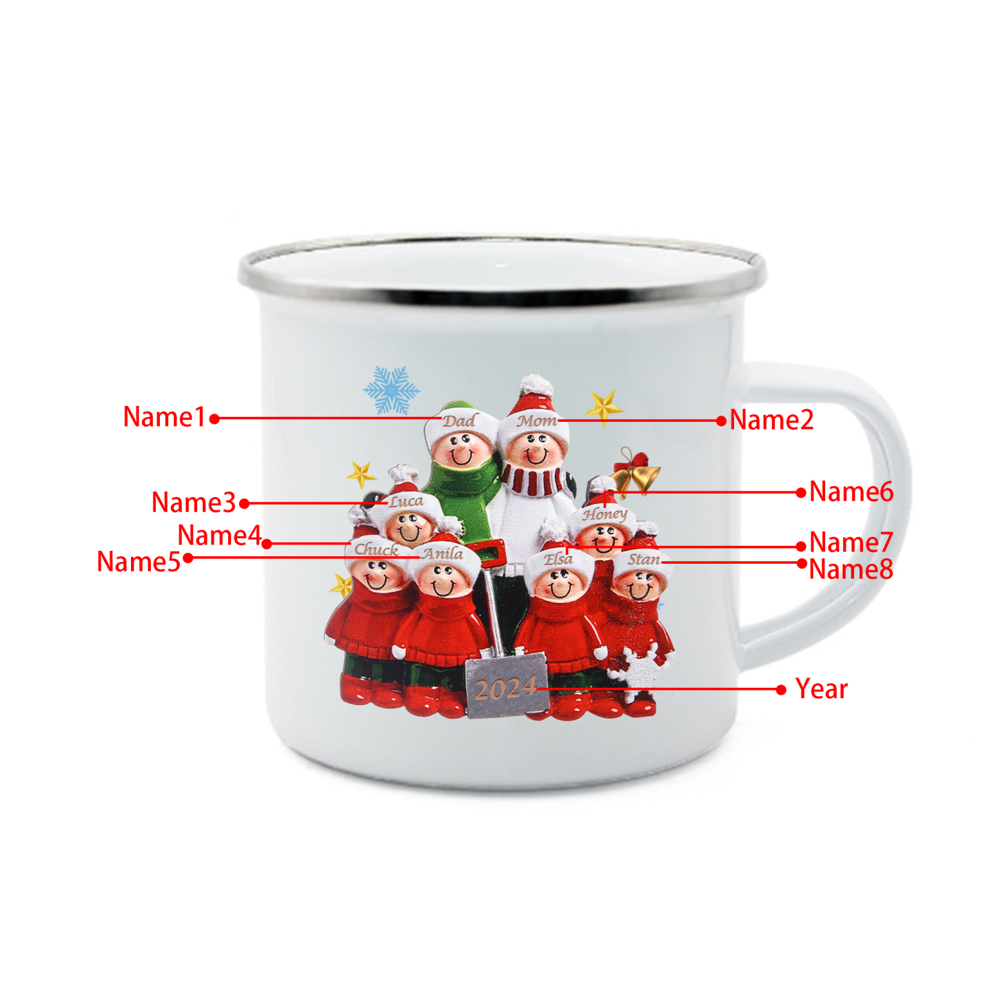 Personalised Enamel Christmas Cup with Custom2-8 Names & 1 Year Christmas Gift for Family | Jessemade