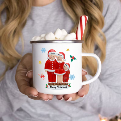Personalised Enamel Cup with Custom 3-6 Names & 1 Text Christmas Gift for Family | Jessemade