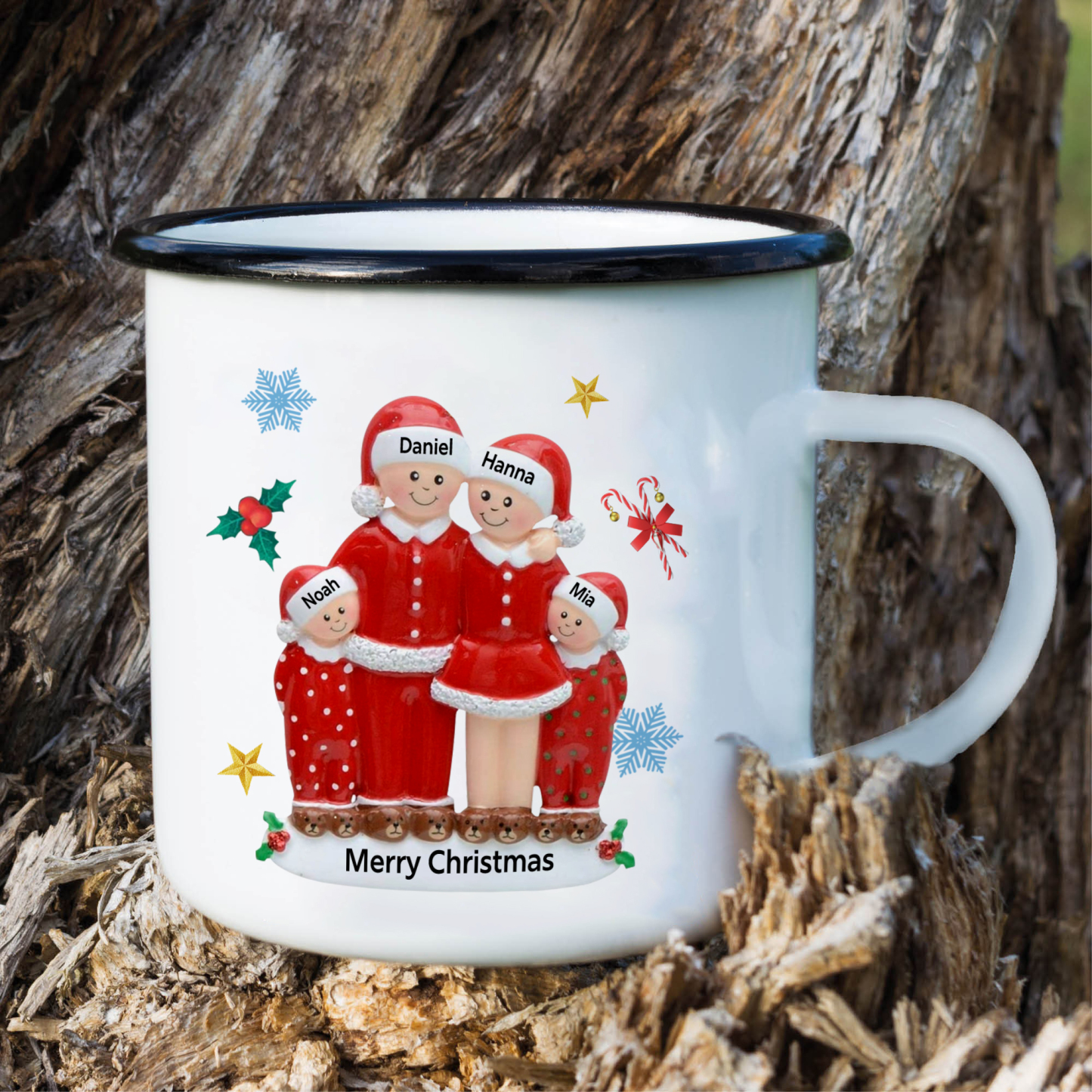 Personalised Enamel Cup with Custom 3-6 Names & 1 Text Christmas Gift for Family | Jessemade