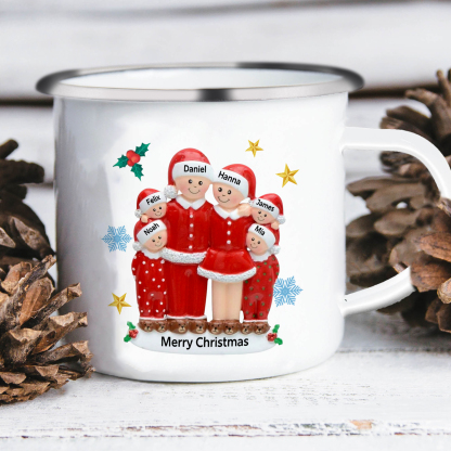 Personalised Enamel Cup with Custom 3-6 Names & 1 Text Christmas Gift for Family | Jessemade