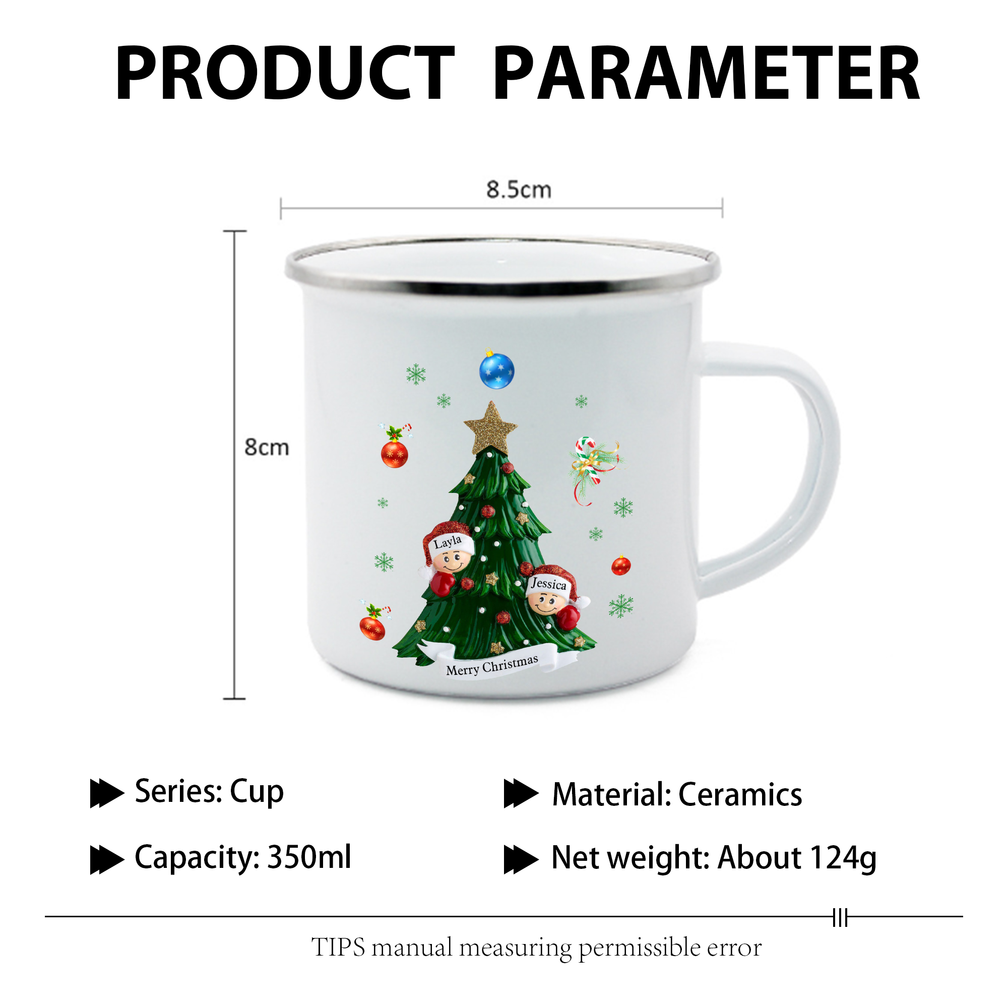 Personalised Family Enamel Cup – Custom 2-8 Names & 1 Text Cup Christmas Gift for Family | Jessemade