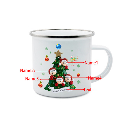 Personalised Family Enamel Cup – Custom 2-8 Names & 1 Text Cup Christmas Gift for Family | Jessemade